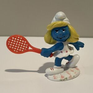 Vintage Tennis Smurfette Figurine  Schleich 1981 Peyo Rare With Tennis‎ Racket
